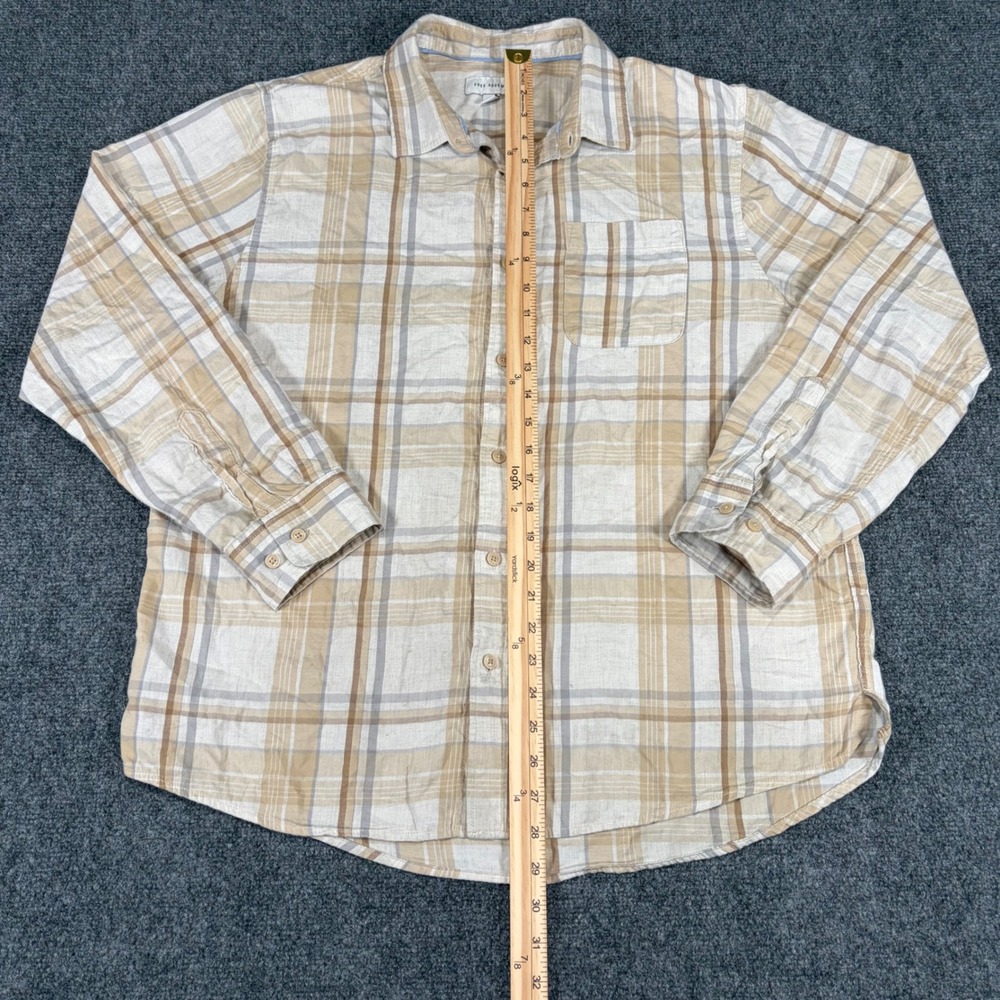 Free Assembly Mens Tan Plaid Long Sleeve Button Down Shirt Large Cotton - Picture 7 of 7